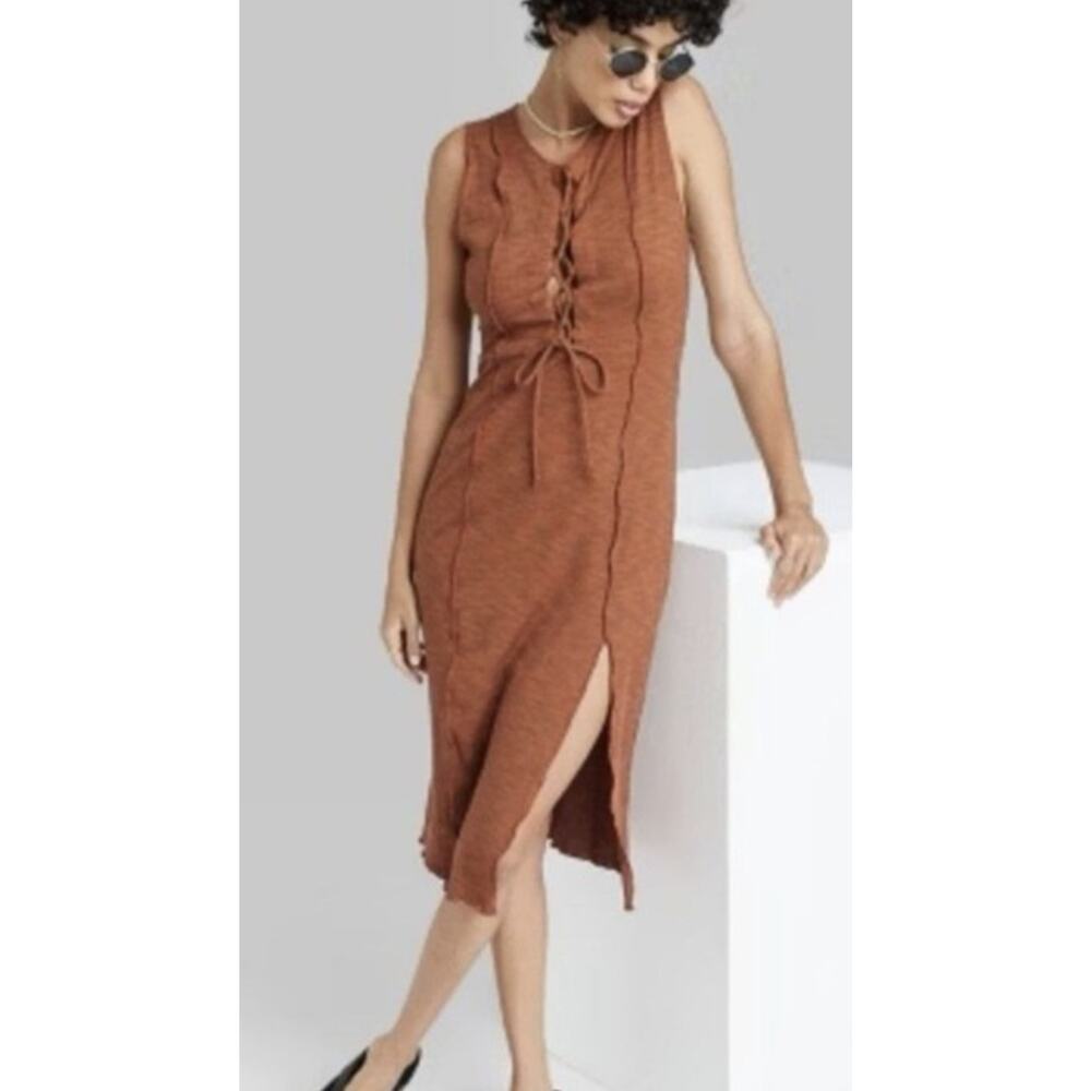 Women’s Wild Fable Orange Sleevless Dress Tie Up Slit Bodycon Medium